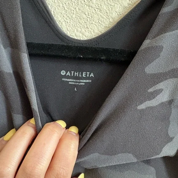 Athleta Conscious Crop sports bra in a black camo print. - Picture 4 of 6
